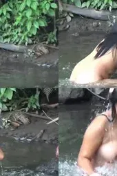 Ngintip cewek mandi di sungai jernih legit banget njir seru abis
